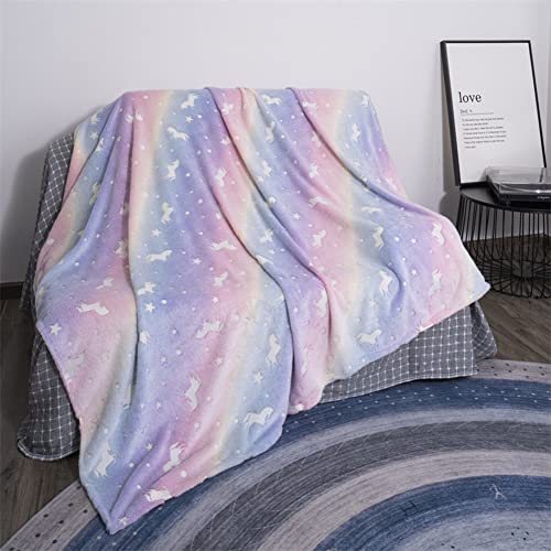 Ricemru Regenbogen Kuscheldecke Mädchen Leuchtet im Dunkeln Kinder Sterne Pferde Tiere 150x200 Kinderdecke Microfaser Flauschig Weiche Baby Fleece Flanell Flauschdecke Wohndecken Babydecke von Ricemru