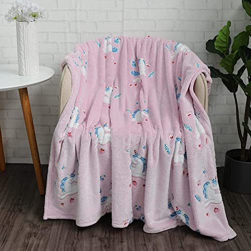 Ricemru Rosa Kuscheldecke Leuchtet im Dunkeln Einhorn Mädchen Tiere Wohndecken Pferd Klein Kinder Baby Fleece Flanelldecke Kinderdecke Microfaser Flauschig Weiche Flauschdecke Babydecke,75x100 von Ricemru