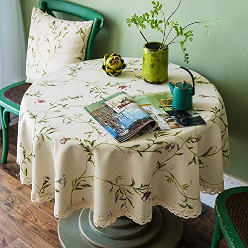 Ricemru Rund Tischdecke Vintage Blumen 180cm Baumwolle Leinen Tafeldecke Tischwäsch Landhaus Pflanze Tischtuch Garten Tischdecken für Drinnen Draußen Rund von Ricemru