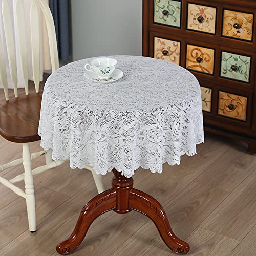 Ricemru Runde Tischdecke Boho 120 Rund Spitze Vintage Landhausstil Weiß Spitzentischdecke Blatter Pflanze Stickerei Tischtuch Tafeltuch für Hochzeit, Party von Ricemru