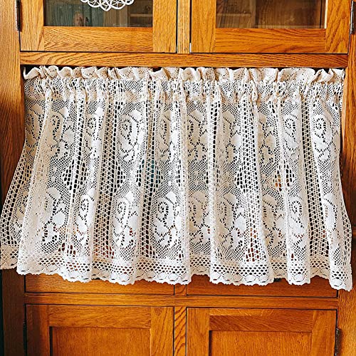 Ricemru Scheibengardine Landhaus Gehäkelt Beige,Bistrogardine Vintage Kurz Rose Muster,Kurzstore Gardinen Küche Häkelkante Kleines Fenstervorhang Kaffee,120x75cm von Ricemru