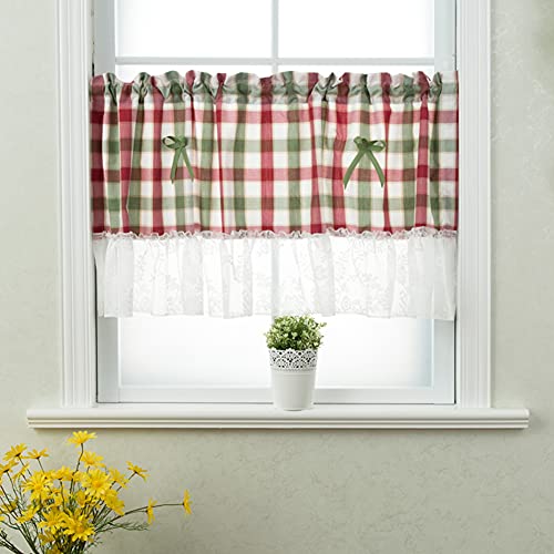 Ricemru Scheibengardine Landhaus Kariert Rot Grün mit Spitze 45 Hoch Bistrogardine Kurzstore Gardinen Blickdicht Küche Kurzgardine Küchenvorhänge Fenster,90x45 Ricemru Scheibengardine Landhaus Kariert Rot Grün mit Spitze 45 Hoch Bistrogardine Kurzstore Gardinen Blickdicht Küche Kurzgardine Küchenvorhänge Fenster,90x45 von Ricemru
