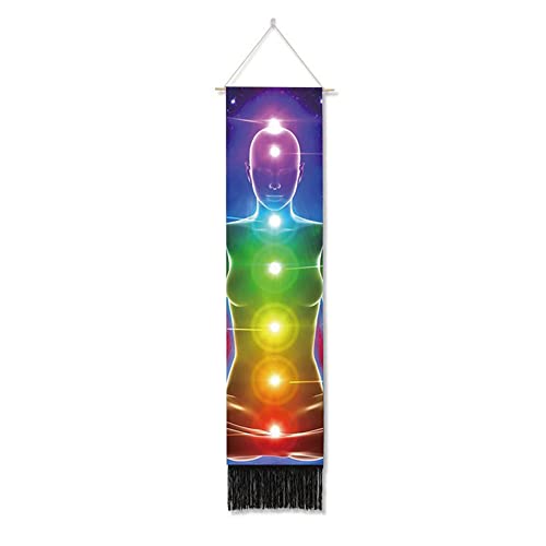 Ricemru Schmal Lang Wandteppich Meditation Yoga Chakren Wandbehang Buddha Lotus Statue Bunt Indian Mandala Sieben Chakra Wandtuch Psychedelic Trippy Wanddeko Tapestry Wandkunst Deko von Ricemru