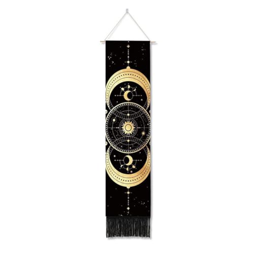 Ricemru Schmal Lang Wandteppich Sonne Mond Sterne Wandbehang Sonnensystem Meditation Yoga Indian Mandala Wandtuch Aesthetic Tapestry Wandkunst Wanddekoration von Ricemru