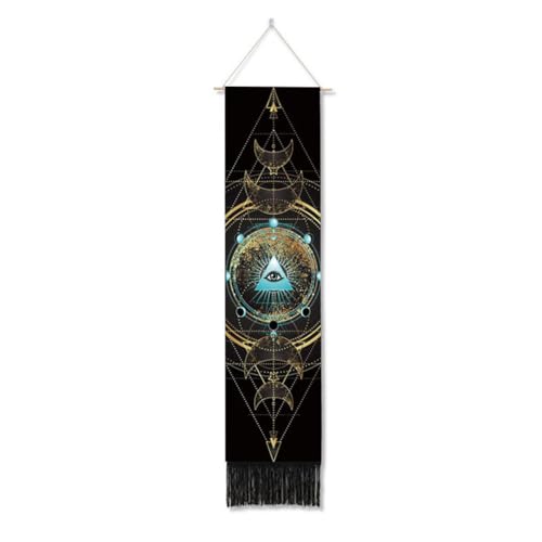 Ricemru Schmale Wandteppich Mondphasen Yoga Meditation Wandbehang Mond Sterne Tarotkarte Indischer Mandala Wandtuch Psychedelic Tapestry Wandkunst Wanddekoration von Ricemru