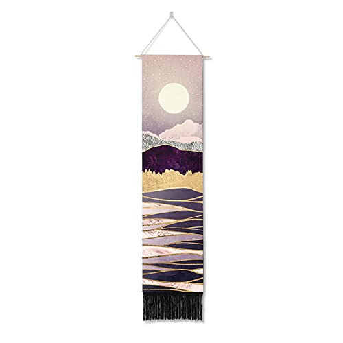 Ricemru Schmaler Wandteppich Berge Natur Himmel Wandbehang Berggipfel Mond Sterne Nachthimmel Wandtuch Berglandschaft Wanddeko Tapestry Wandkunst Deko von Ricemru