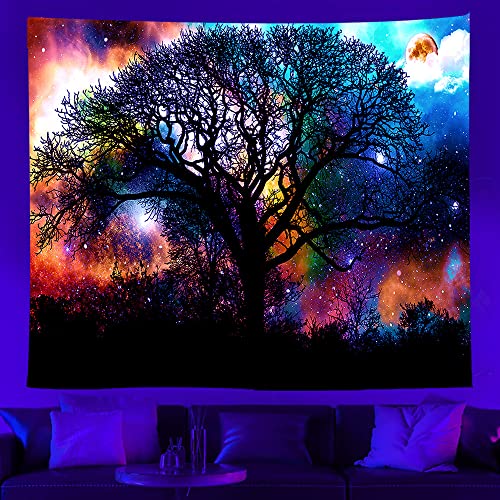 Ricemru Schwarzlicht Wandteppich Baum des Lebens 200x150 Fluoreszierend Wandtuch Wandtücher Sternenacht Himmel Psychedelic Wald Wandbehang Tapestry Wanddeko Home Décor von Ricemru