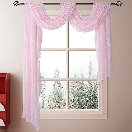 Ricemru Spitze Gardinen Freihandbogen mit Blumen Muster Rosa Querbehänge Fensterdekoration Freihanddeko Gardine Schiebevorhänge Spiztengardinen Vintage Vorhang Hochzeitsbogen Deko 145x600cm von Ricemru
