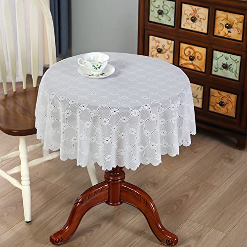 Ricemru Spitzen Tischdecke Boho Rund 200 Vintage Landhausstil Weiß Spitzentischdecke Diamantgitter Stickerei Tischtuch Tischwäsche für Hochzeit, Party von Ricemru