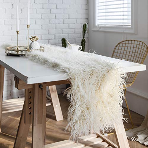 Ricemru Tischläufer Felloptik Beige Flauschig 30x260 Tischband Fell Kunstfell Boho Style Herbst Modern Tisch Läufer Home Decor für Hochzeit Party Weihnachten von Ricemru