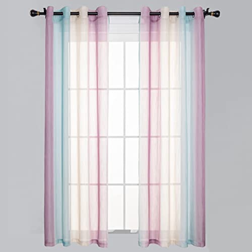 Ricemru Transparent Vorhange Farbverlauf Ösen Rosa Lila Beige Gardine Vorhänge Durchsichtig Regenbogen Ösenschals Fensterschals 2er Pack für Wohnzimmer Schlafzimmer,140x225 von Ricemru