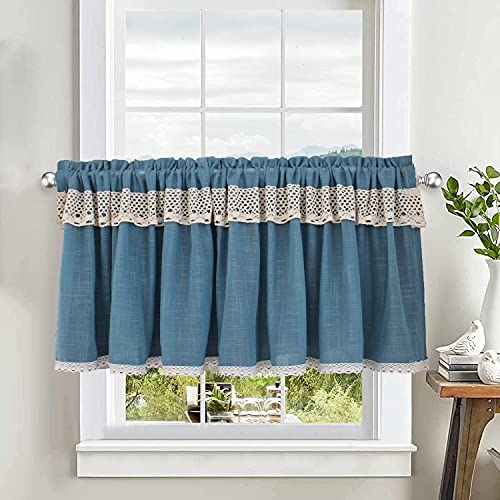 Ricemru Türkis Scheibengardine Gehäkelt Vintage Kurz 35 Hoch Landhausstil Häkelspitze Retro Kurzstore Gardinen Bistrogardine Küche Halbtransparent Fensterschal Kaffee,200x35 von Ricemru