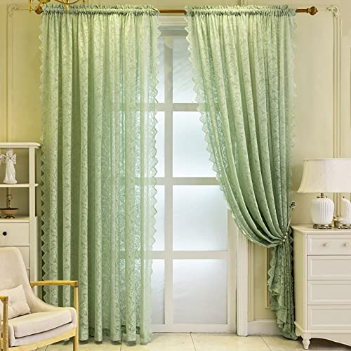 Ricemru Vorhange Spitze Grün Durchsichtig Landhaus Boho Spitzengardien Barock Blumenmuster Vorhänge Gardinen Halbtransparent Gardine Dekoschal Fensterschal für Wohnzimmer Schlafzimmer,2 Stück 140x245 von Ricemru