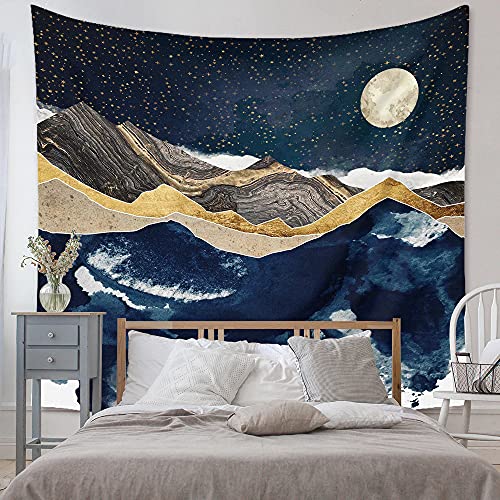 Ricemru Wandteppich Berge Mond Natur Berglandschaft Wandbehang Abstrakte Kunst Meer Sternehimml Sterne Wandtücher Natur Landschaft Wanddeko für Wohnzimmer 200x150 von Ricemru