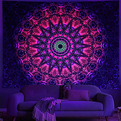 Ricemru Wandteppich Mandala Schwarzlicht 150x100 Liebe UV Reaktiv Wandbehang Psychedelic Trippy Wandtuch Fantasy Indisch Hippie Wanddeko Tapestry Wandkunst Deko,230x180 von Ricemru