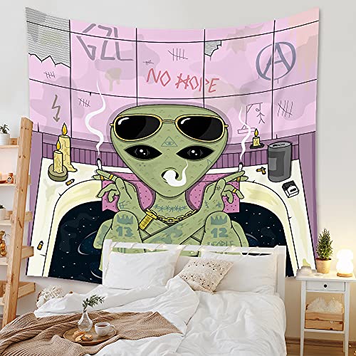 Ricemru Wandteppich Psychedelic Trippy Alien 150x100,3D Aesthetic Mysteriös Indian Wandbehang Wandtuch Psychedelic Mandala Stoff Tapestry Wall Decoration Hanging für Schlafzimmer von Ricemru