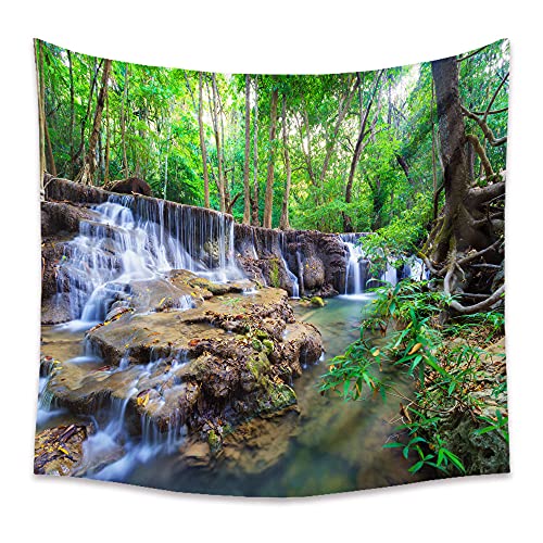 Ricemru Wasserlandschaft Wandteppich Grün Wald Wasser Wandtücher Natur Landschaft Forest Baum Wandbehang 3D Druck Tapestry Wall Decoration Hanging für Schlafzimmer,150x100 von Ricemru