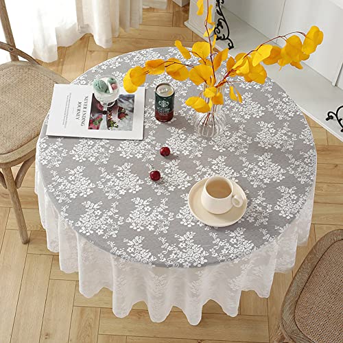 Tischdecke Rund Spitze Vintage Boho 180cm Weiß Blumen Muster Tischtuch Spitzenoptik Runde Tischwäsche Retro Weißer Tisch Dekor Hochzeit Party von Ricemru