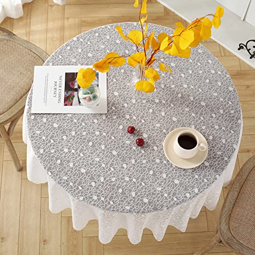 Tischdecke Rund Spitze Vintage Boho 200cm Weiß Blumen Muster Tischtuch Spitzenoptik Runde Tischwäsche Retro Weißer Tisch Dekor Hochzeit Party von Ricemru