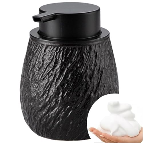 Flüssigseifenspender, Keramik, schäumender Seifenspender, 400 ml, Badezimmer-Schaum, handnachfüllbar, Steinmuster, mit ABS-Pumpe, für Küchenwäsche, Dekoration (schwarz mit mattschwarzen Pumpen) von Rich Iron