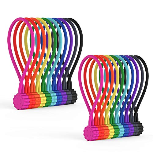 Rich&Ray Wiederverwendbare Silikon Twist Ties mit starkem Magnet zum Bündeln und Organisieren, kann vielseitig verwendet werden oder einfach nur zum Spaß 10 Farben, 20 Stück. von Rich&Ray