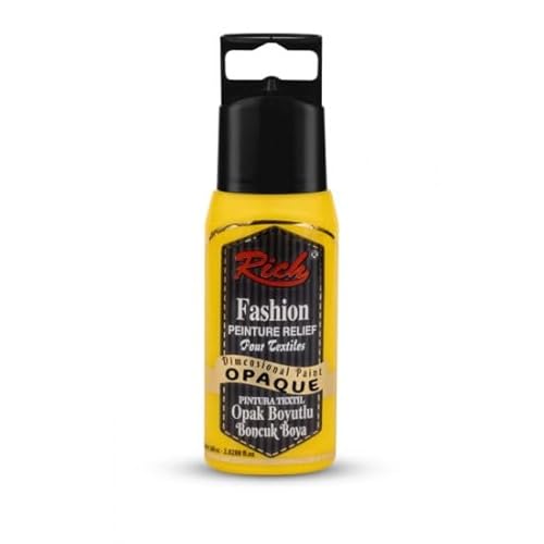 Rich Dimensional Perlenfarbe 60 ml Deckend– 3D-Effekt Wasserbasierte Hobby- und Künstlerfarbe – Für Textilien & Harte Oberflächen – Leicht aufzutragen – Brillante & Langlebige Farben -Gelb von Rich