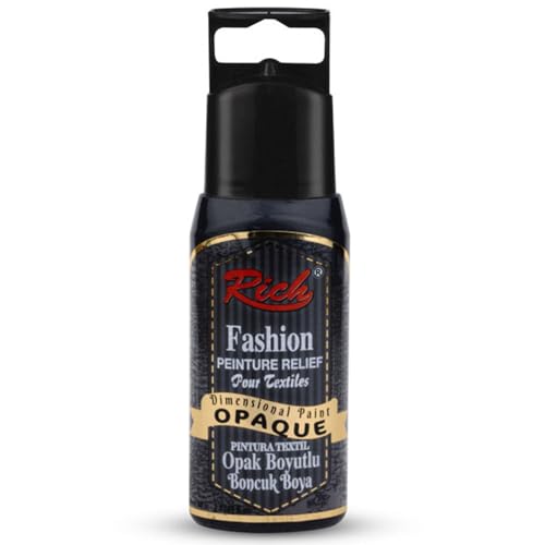 Rich Dimensional Perlenfarbe 60 ml Deckend– 3D-Effekt Wasserbasierte Hobby- und Künstlerfarbe – Für Textilien & Harte Oberflächen – Leicht aufzutragen – Brillante & Langlebige Farben -Schwarz von Rich