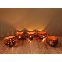 Kokosnussschalen-Kerzenhalter 4Er Set | Kokosnuss Kerzenhalter |Kerzenschalen Aus Kokosnussschale Teelicht Handgemachte von RichSummer