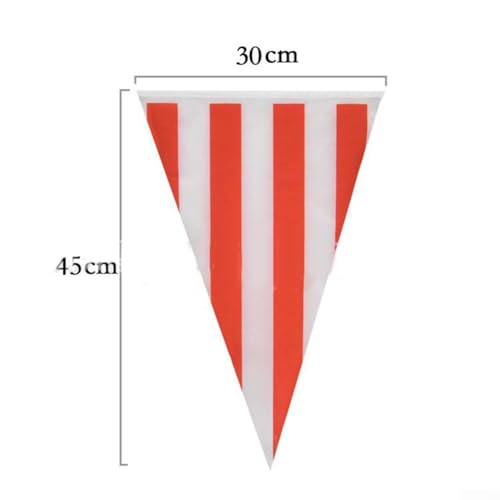 1030M Karnevalsparty-Dekorationen mit klassischem rot-weiß gestreiftem Wimpelbanner für Geburtstagsfeiern und Karnevalsveranstaltungen mit einfacher Aufhängung (30 x 45 cm, 48 Flaggen 30 m) von RichVibe