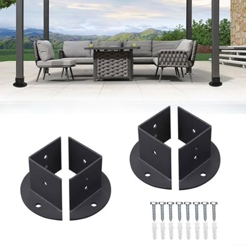4/8 Stück robuste, verstellbare Zaun-Pergola-Halterungen, Karbonstahl, Pfostensockel, passend für 2 x 2, 4 x 4, 15,2 x 15,2 cm, Veranda-Geländer oder Säulen, schwarz (4 Stück) von RichVibe
