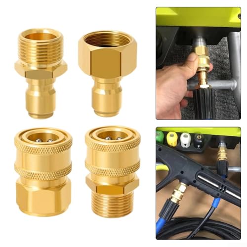 4-teiliges Messing-Schnellanschluss-Adapter-Set für Hochdruckreiniger-Schlauch M22 15 mm 14 mm männliche und weibliche Anschlüsse für Hochdruckreiniger-Schlauch-Kompatibilität (M22–14 mm) von RichVibe