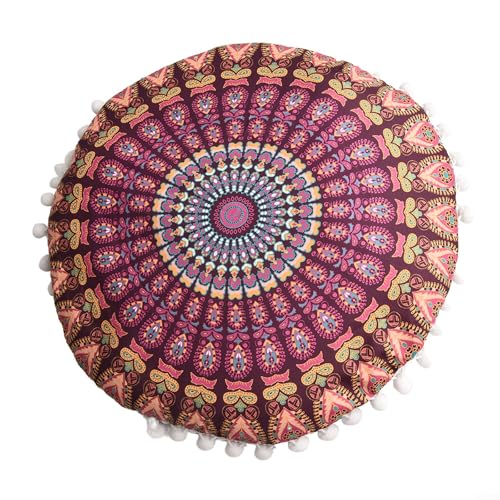 43 cm runder Kissenbezug mit böhmischem zweiseitigem Musterdruck und seitlichem Verschluss, für Bodenkissen in mehreren Einstellungen (#1) von RichVibe