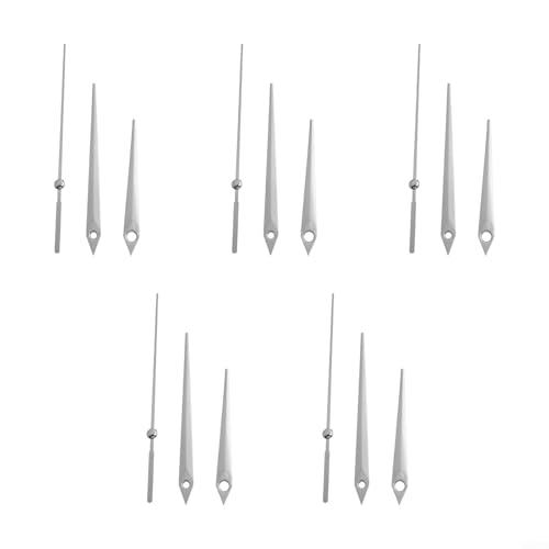 5 Stück Uhren-Reparaturteile, Zeiger-Set, Aluminium, Ersatz für Uhren, Stunden-, Minuten-, Sekundenzeiger, 71 mm, 93 mm (Silber) von RichVibe