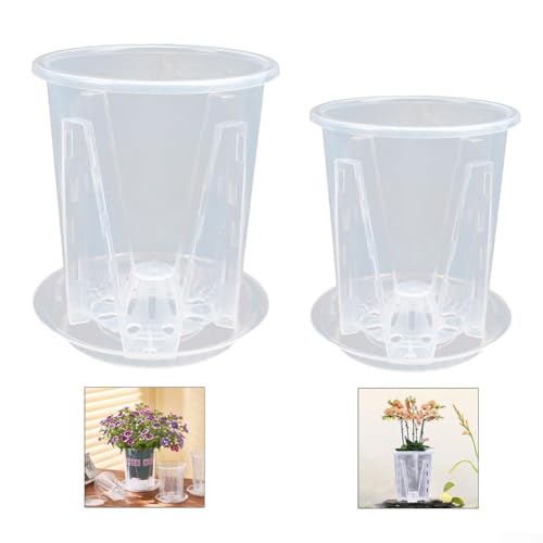 5 transparente Orchideentöpfe mit Tabletts, perfekt für Hausgarten und Zimmerpflanzen (14 cm) von RichVibe
