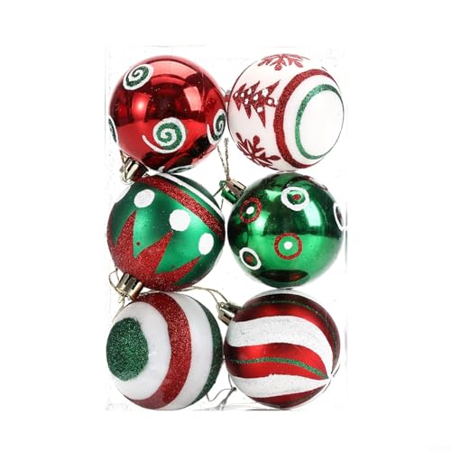 6 Stück Weihnachtsdekoration, glitzernde Weihnachtskugeln, unzerbrechliche Kunststoff-Ornamente mit Aufbewahrungsbox (CJ185) von RichVibe