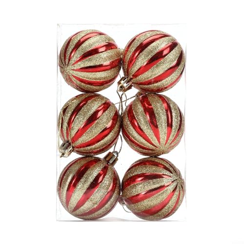 6 Stück Weihnachtsdekoration, glitzernde Weihnachtskugeln, unzerbrechliche Kunststoff-Ornamente mit Aufbewahrungsbox (CJ189) von RichVibe