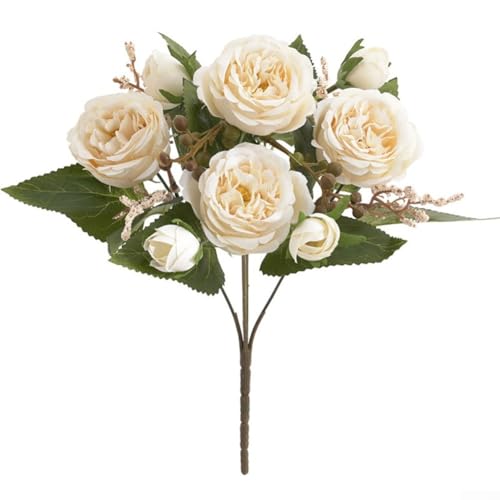 Anmutige künstliche Blumensträuße mit fünf atemberaubenden Pfingstrosen aus Seide für verschiedene Anlässe (weiß) von RichVibe