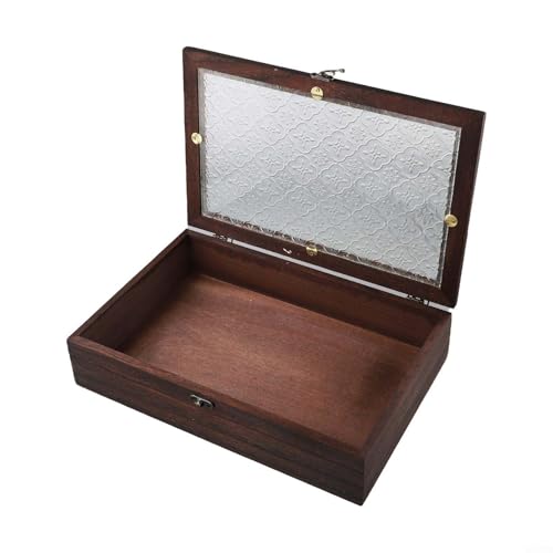Aufbewahrungsbox aus massivem Holz im Vintage-Stil mit elegantem Begonien-Blumen-Glas-Design (L) von RichVibe