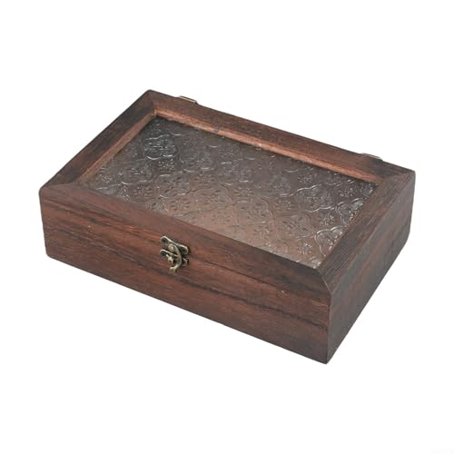 Aufbewahrungsbox aus massivem Holz im Vintage-Stil mit elegantem Begonien-Blumen-Glas-Design (M) von RichVibe