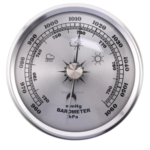 Barometer-Uhr, Wettervorhersage-Instrument, atmosphärisches Manometer, Heimbüro-Dekoration, Wandmontage, mechanisches Design, kein Strom erforderlich (Silber) von RichVibe