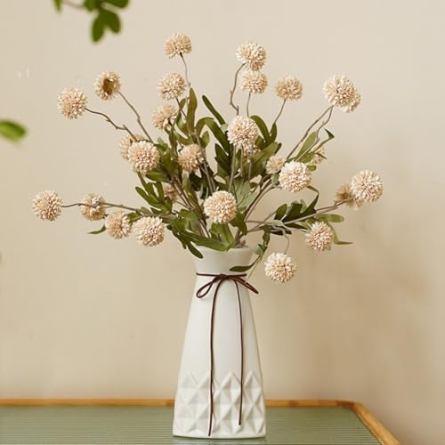 Charmantes künstliches Löwenzahn-Blumenarrangement für Wohnzimmer und Hochzeitsdekoration, 7 Seidenblumen (grau-weiß) von RichVibe