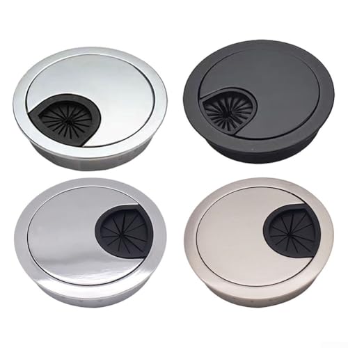 Chrombürsten-Metalldurchführung für Schreibtischkabel 50 mm, 60 mm, 80 mm Größen, für Büro-Kabelmanagement (schwarz, 60 mm) von RichVibe