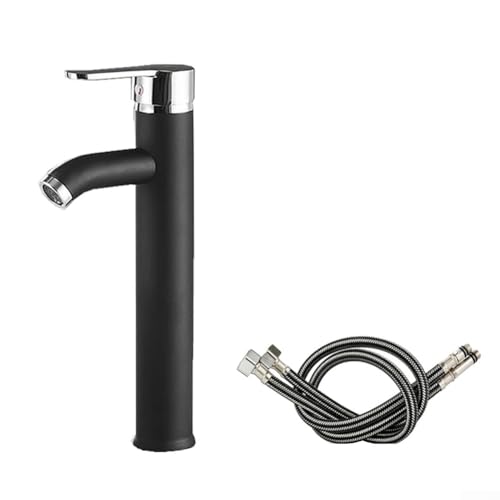 Einhebel-Badezimmerarmatur mit 60 cm Schläuchen, aus Edelstahl, entworfen für die Verwendung mit Warm- und Kaltwassermischfunktionen, kompatibel mit Aufsatzbecken (Silber und Schwarz) von RichVibe