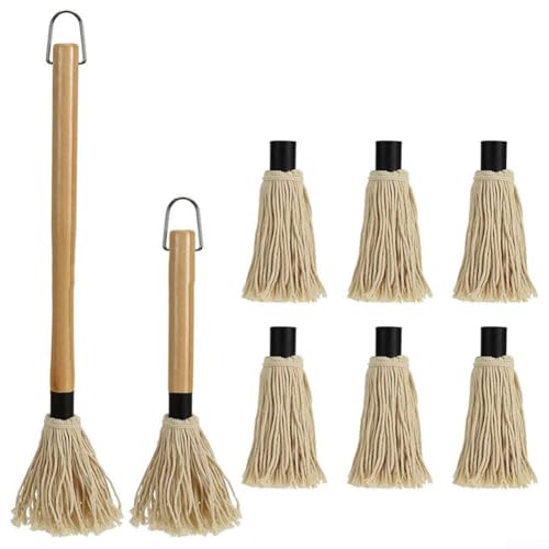 Grillmopp mit Holzgriff und 6 Ersatz-Bürstenköpfen aus Baumwollfaser für effiziente Saucenanwendung, Glasieren von Fleisch, Geflügel und Gebäck (D) von RichVibe