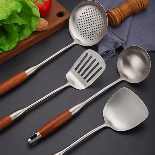 Handgeschmiedeter Wok-Spatel aus 304 Edelstahl mit ergonomischem Holzgriff, ideal für den täglichen Gebrauch (B) von RichVibe