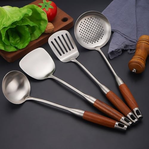 Handgeschmiedeter Wok-Spatel aus 304 Edelstahl mit ergonomischem Holzgriff, ideal für den täglichen Gebrauch (E) von RichVibe