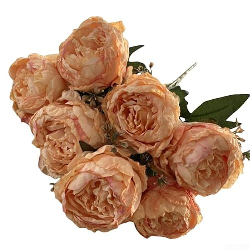 Künstlicher Blumenstrauß mit 7 Köpfen für Hochzeiten und Heimdekoration, entworfen, um den Innenbereich zu ergänzen (orange) von RichVibe