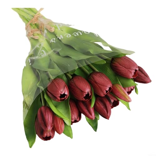 Künstliches Tulpenarrangement mit 7 lebensechten Tulpen für Hochzeit, Zuhause, Büro und Event Dekoration (Deep Purple) von RichVibe