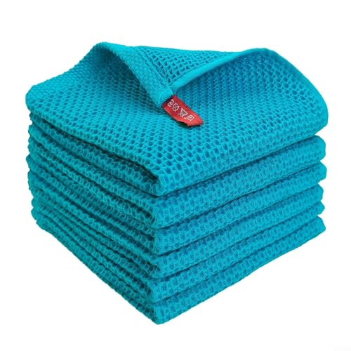 Mikrofaser-Waffel-Küchentücher, Reinigungstücher für mühelose Reinigung von verschütteten Flüssigkeiten (blau) von RichVibe