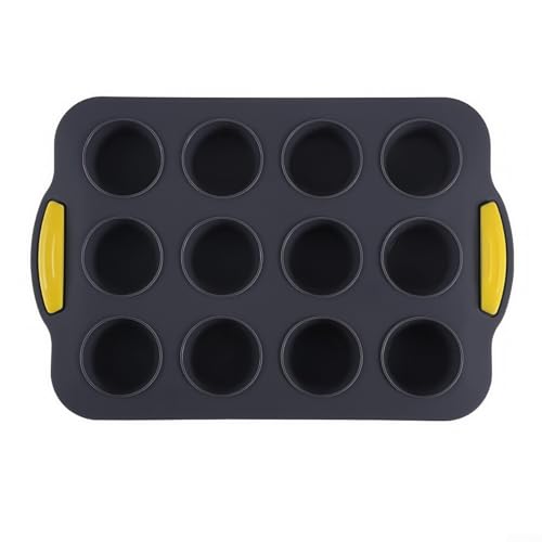 Muffinform aus Silikon, 12 Löcher, antihaftbeschichtet, mit Griff, zum Backen von Eierbissen, Torten, Keksen und leicht zu reinigen (Grau 2) von RichVibe
